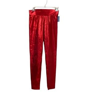 Zoe and Liv Red Shiny Metallic Lamé Spandex Leggings Sz Small